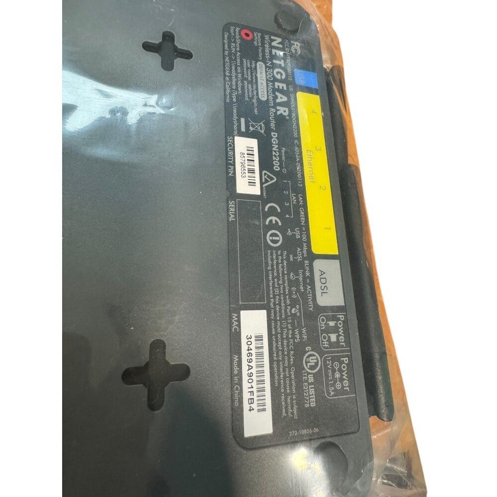 Netgear DGN2200 ADSL2+ Modem Router With Power Adapter & Ethernet Cables. Refurb